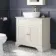 Lucia Chalk White Vanity with Marble Top & Curved Counter Top Basin 840mm - Brushed Brass Accents
