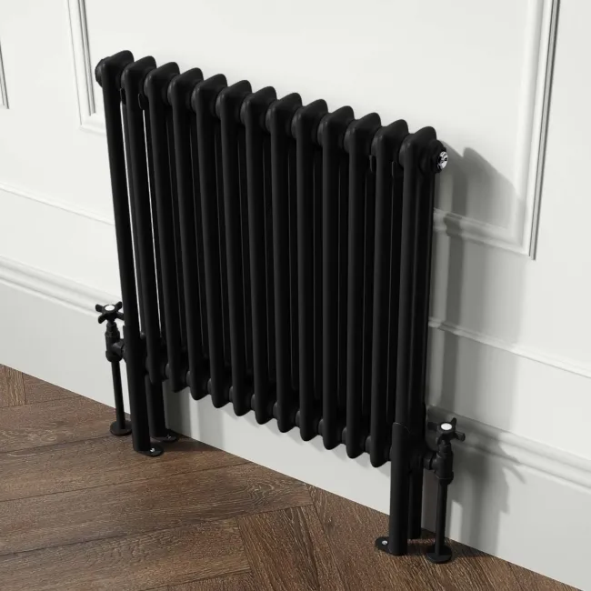 Athens Matt Black Double Column Horizontal Traditional Radiator 600x605mm
