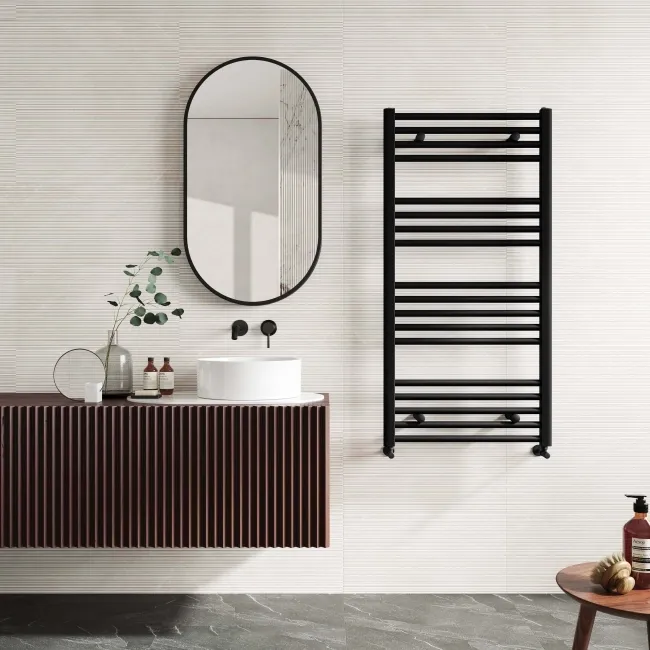 Naples Premium Matt Black Straight Heated Towel Rail 1200x600mm