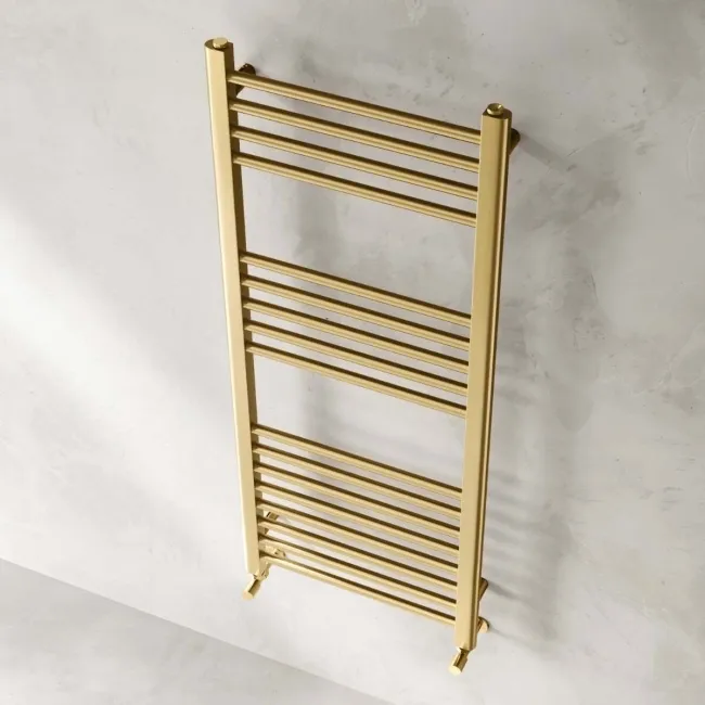 Barcelona Brushed Brass Straight Heated Towel Rail 1200x500mm