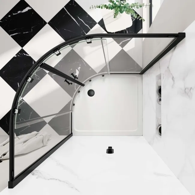 Hamburg Matt Black Easy Clean 8mm Offset Quadrant Shower Enclosure 1000x800mm - Easy Fix Feature