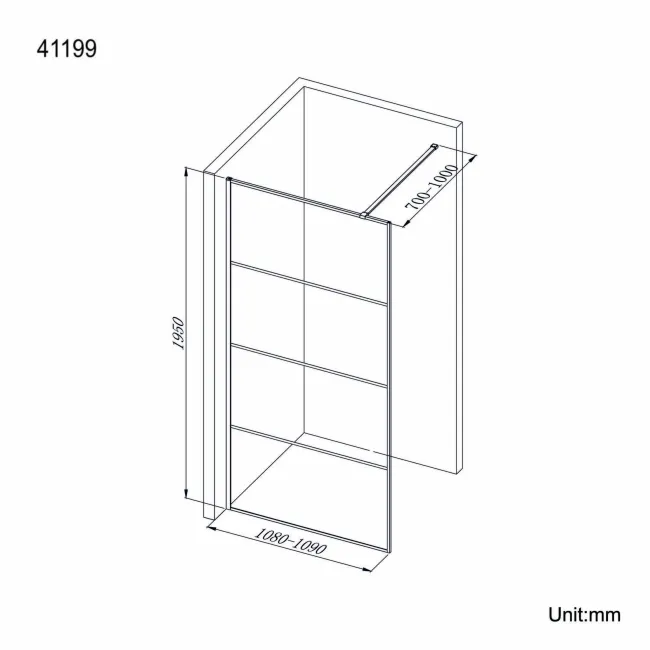 Munich Matt Black Grid Easy Clean 8mm Wet Room Shower Glass Panel 1100mm