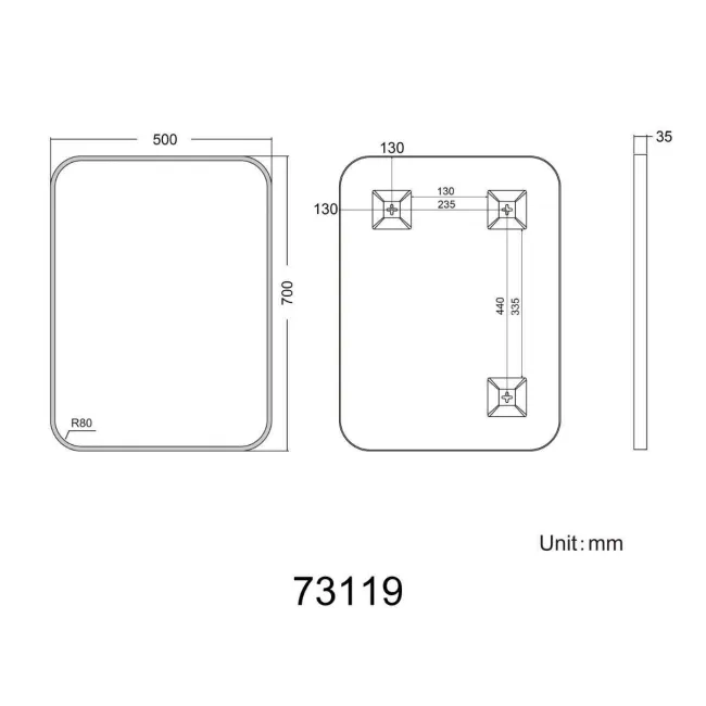 Olivia Black Framed Rectangular Bathroom Mirror 700x500mm