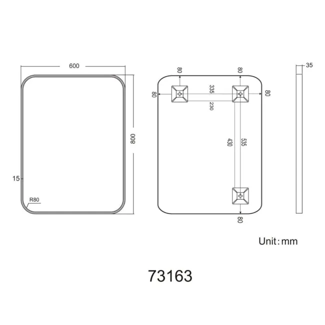 Olivia Black Framed Rectangular Bathroom Mirror 800x600mm