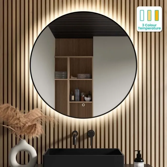 Mollie Black Framed Round Backlit llluminated LED Mirror 800mm