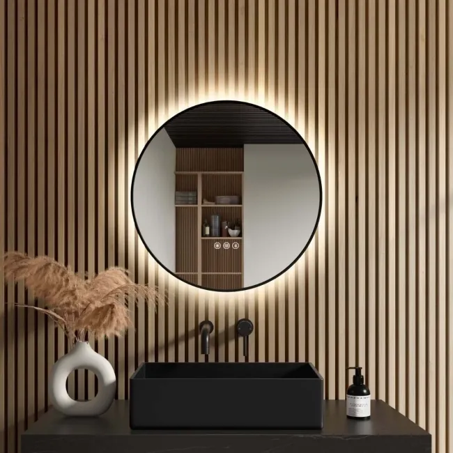 Mollie Black Framed Round Backlit LED Mirror With BLUETOOTH Speaker 600mm