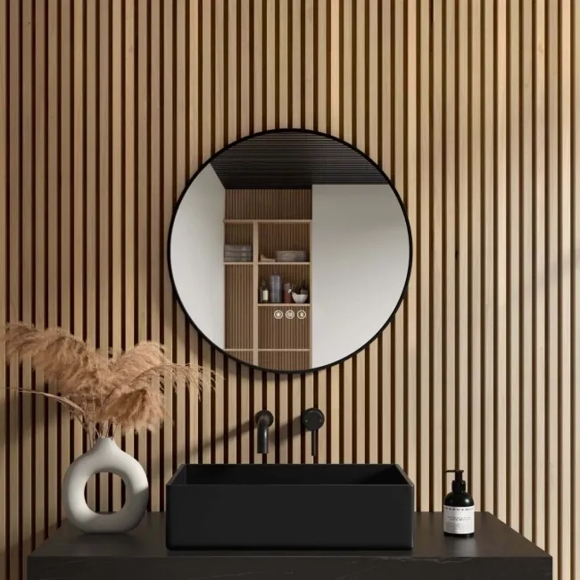 Mollie Black Framed Round Backlit LED Mirror With BLUETOOTH Speaker 600mm