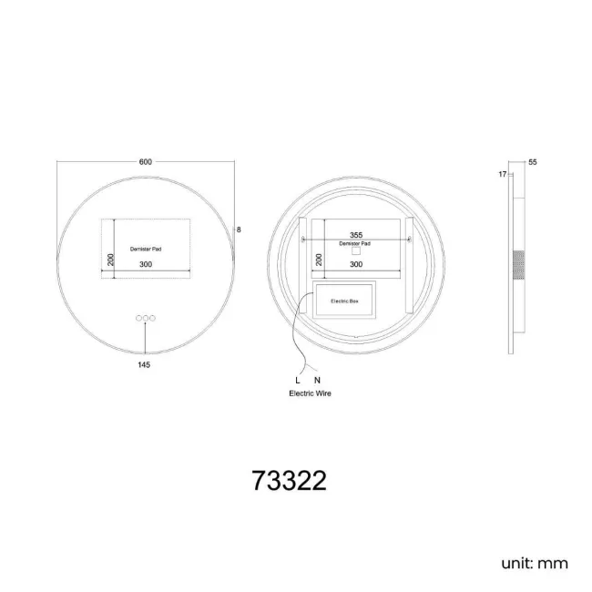 Mollie Black Framed Round Backlit LED Mirror With BLUETOOTH Speaker 600mm