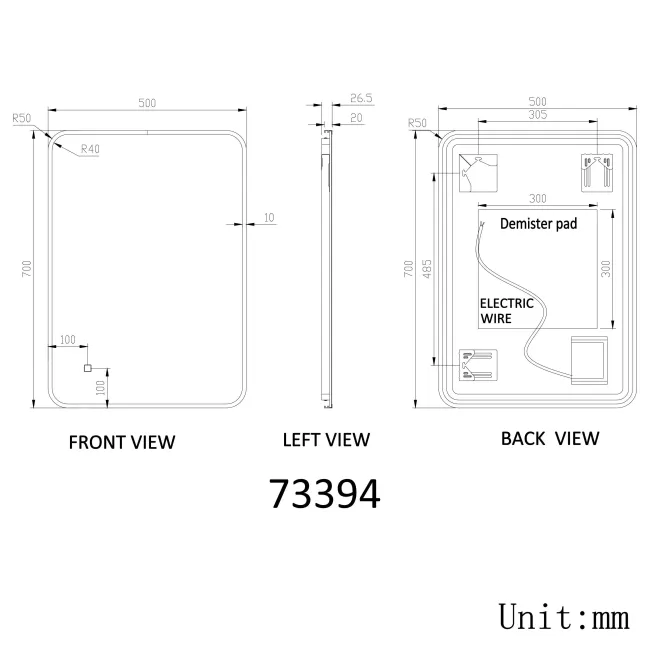 Mila Brushed Brass Backlit llluminated LED Mirror 700x500mm