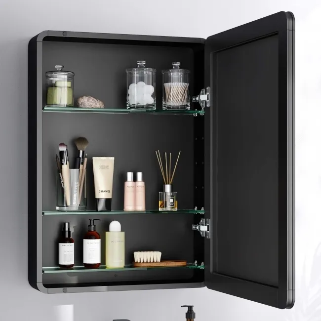 Aurora Matt Black Mirror Cabinet 700x500mm