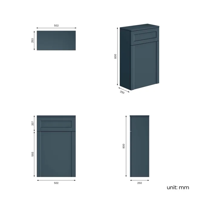Milos Navy Blue Slimline Back To Wall Toilet Unit 500mm