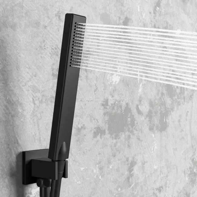 Galway Premium Matt Black Square Thermostatic Waterfall Shower Set & Hand Shower