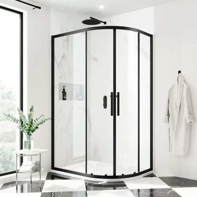 Hamburg Matt Black Easy Clean 8mm Offset Quadrant Shower Enclosure 1200x900mm - Easy Fix