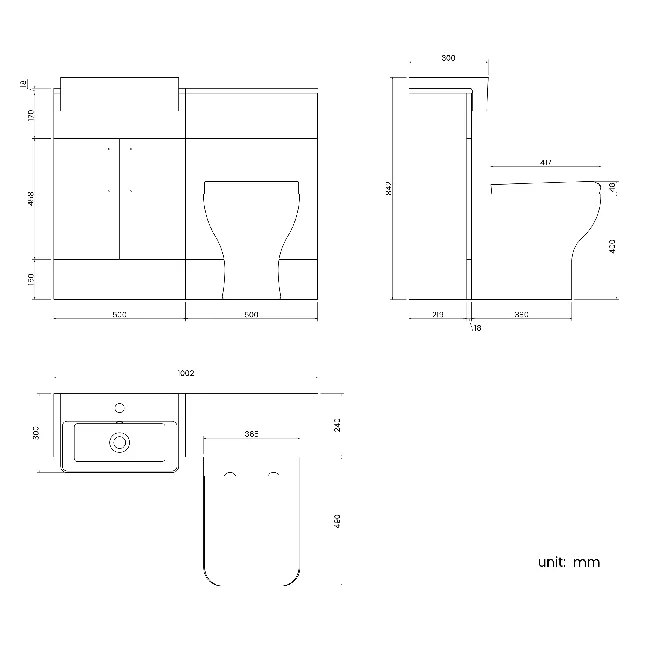 Harper Stone Grey Combination Vanity Basin & Atlanta Toilet 1000mm