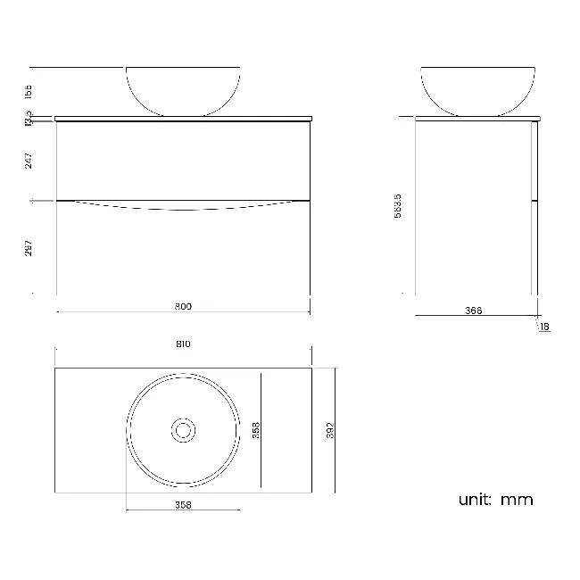 Austin Gloss White Wall Hung Drawer Vanity with Marble Top & Round Counter Top Basin 800mm