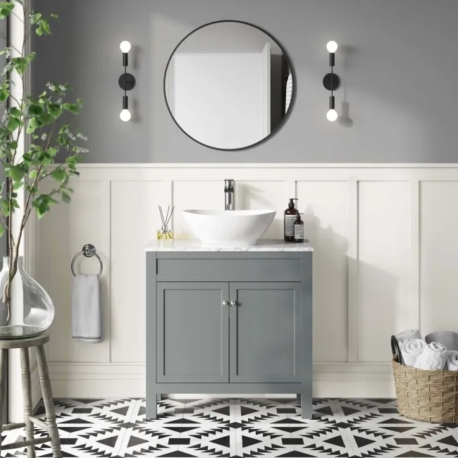 Bermuda Dove Grey Vanity with Marble Top & Oval Counter Top Basin 800mm