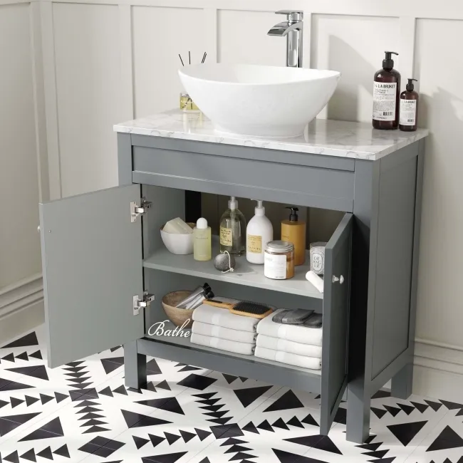 Bermuda Dove Grey Vanity with Marble Top & Oval Counter Top Basin 800mm