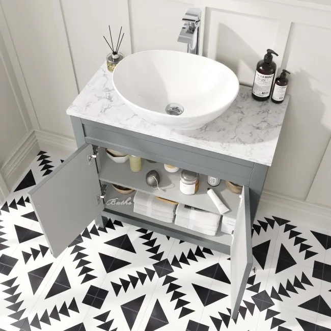 Bermuda Dove Grey Vanity with Marble Top & Oval Counter Top Basin 800mm