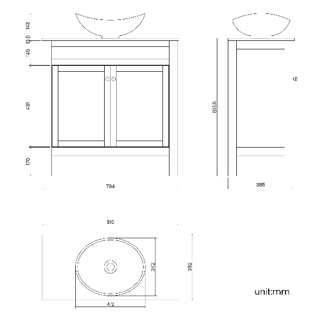 Bermuda Dove Grey Vanity with Marble Top & Oval Counter Top Basin 800mm
