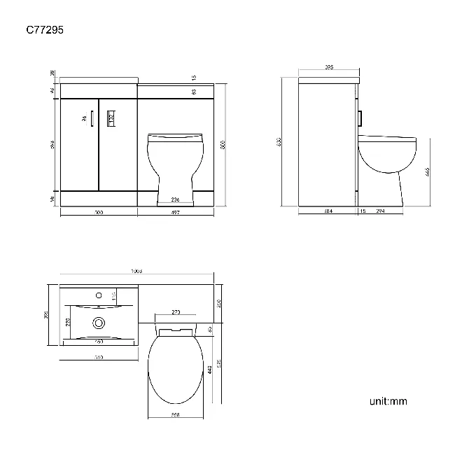 Mersey Gloss White Combination Vanity Basin and Austin Toilet 1000mm