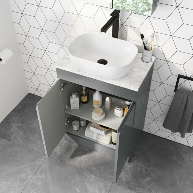 Trent Stone Grey Cabinet with Marble Top 600mm - Excludes Counter Top Basin
