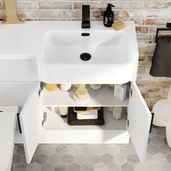 Harper Gloss White Combination Vanity Basin and Atlanta Toilet 1200mm - Black Accents - Right Handed