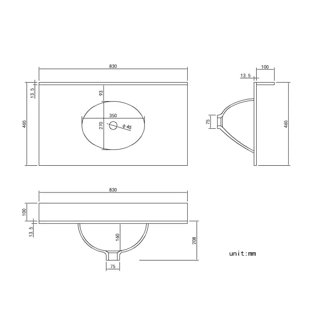Lucia Graphite Grey Vanity with Marble Top & Undermount Basin 830mm - Brushed Brass Accents