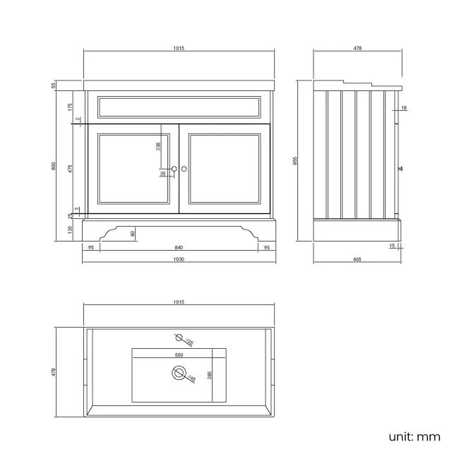 Lucia Graphite Grey Basin Vanity 1030mm - Brushed Brass Accents