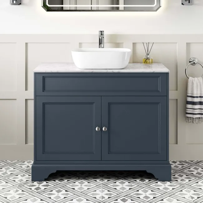 Lucia Inky Blue Vanity with Marble Top & Curved Counter Top Basin 1030mm
