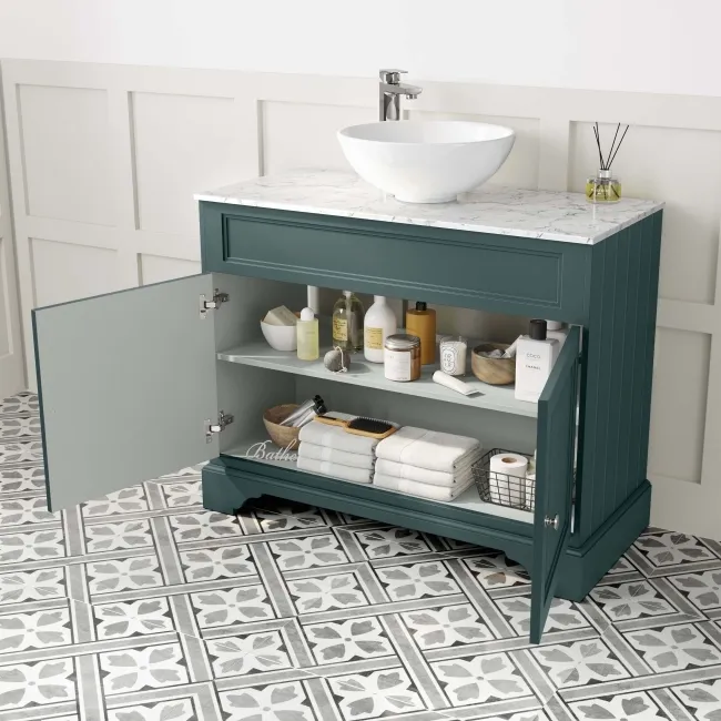 Lucia Midnight Green Vanity with Marble Top & Round Counter Top Basin 1030mm
