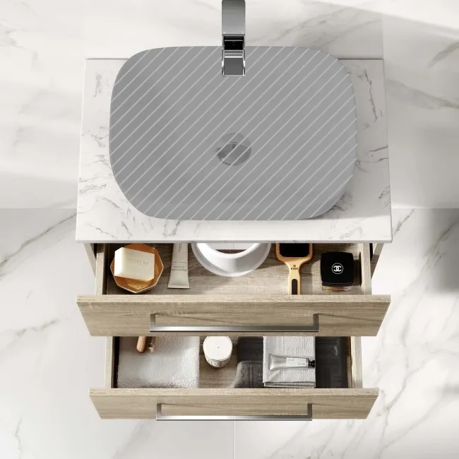 Elba Dawn Oak Wall Hung Drawer 600mm - Excludes Counter Top Basin