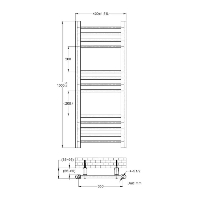 Barcelona Electric Chrome Straight Heated Towel Rail 1000x400mm