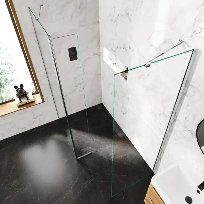 Copenhagen Easy Clean 8mm Walk In Shower Enclosure 900mm & 700mm Glass with Pivotal Return Panel