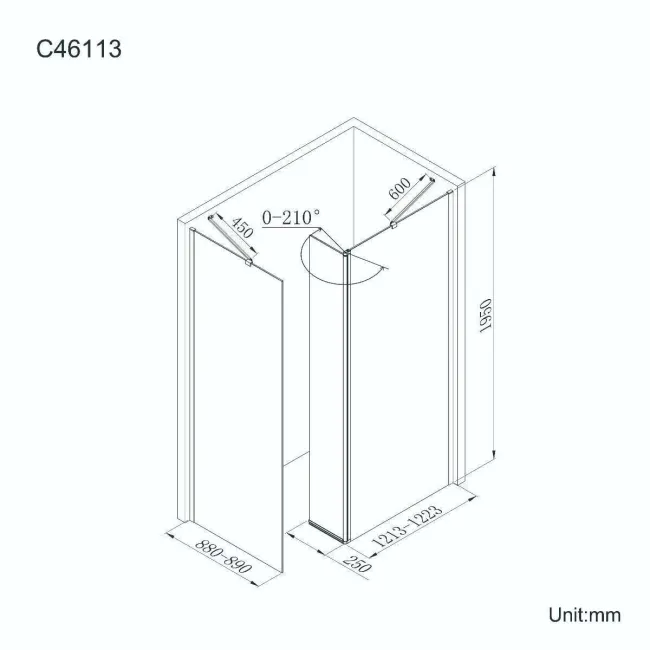 Copenhagen Easy Clean 8mm Walk In Shower Enclosure 1200mm & 900mm Glass with Pivotal Return Panel