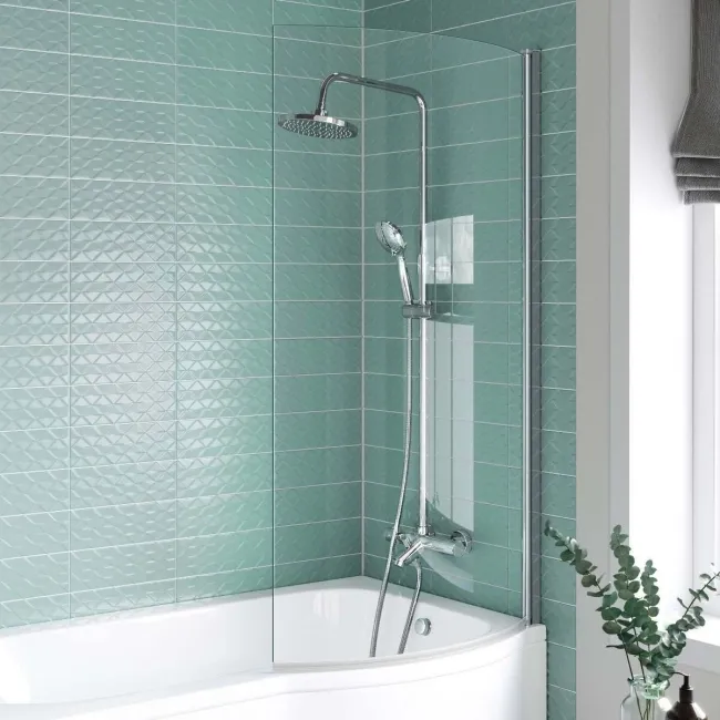 P Shaped 1600 Shower Bath with Front Panel & 4mm Screen - Right Handed