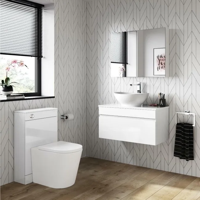 Trent Gloss White Wall Hung Drawer Vanity with Oval Counter Top Basin 800mm