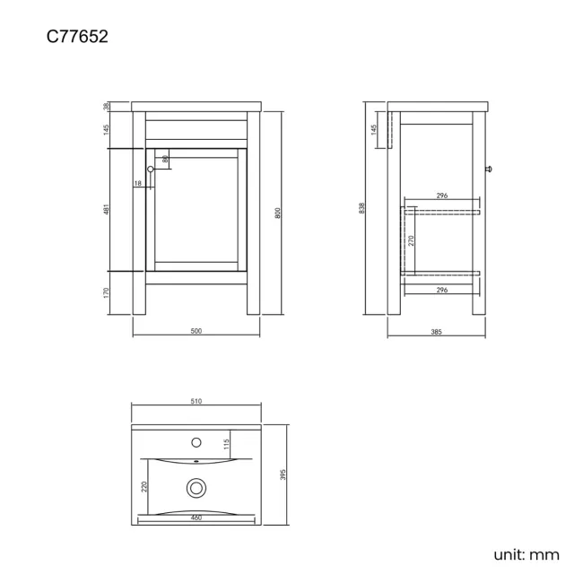 Bermuda Graphite Grey Basin Vanity 500mm