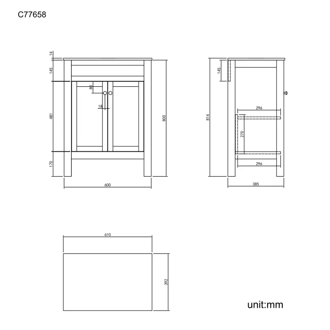 Bermuda Graphite Grey Cabinet with Marble Top 600mm - Excludes Counter Top Basin