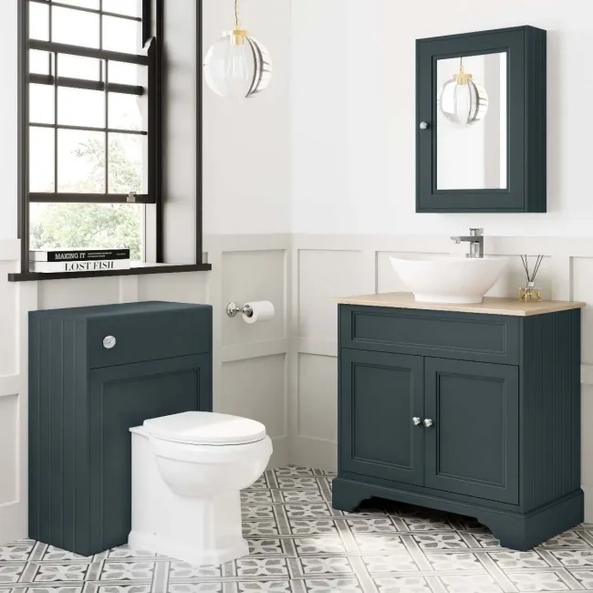 Lucia Inky Blue Vanity with Oak Effect Top & Oval Counter Top Basin 840mm