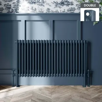 Athens Inky Blue Double Column Horizontal Traditional Radiator 600x1190mm