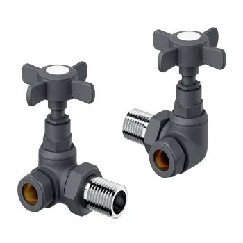 Anthracite Corner Traditional Manual Radiator Valves (Pair) Standard 15mm