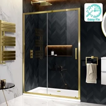 Hamburg Brushed Brass Easy Clean 8mm Sliding Shower Door 1400mm - Easy Fix Feature