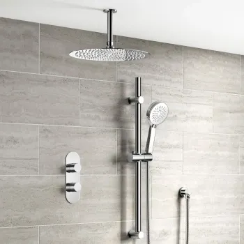 Ballina Premium Ceiling Chrome Round Thermostatic Shower Set - 300mm Head & Slider Shower