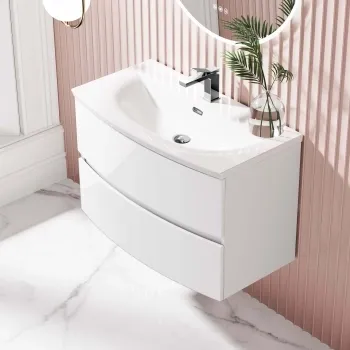 Bali Gloss White Wall Hung Basin Drawer Vanity 800mm