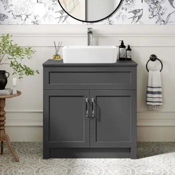 Milos Slate Grey Vanity with Troy Basin 800mm - Traditional Handles