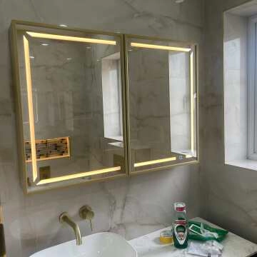 Mia Matt Brass Illuminated LED Mirror Cabinet 710x1000mm