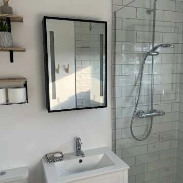 Mia Battery Operated Black Framed Illuminated LED Mirror Cabinet 710x500mm