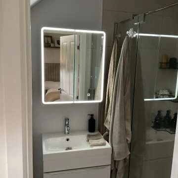 Aurora Matt Black Illuminated LED Mirror Cabinet 700x600mm