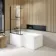 L Shaped 1500 Shower Bath with Front Panel & 6mm Matt Black Easy Clean Screen with Rail - Left Handed