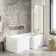 L Shaped 1700 Shower Bath with Front Panel & 6mm Easy Clean Brushed Brass Bath Screen - Right Handed